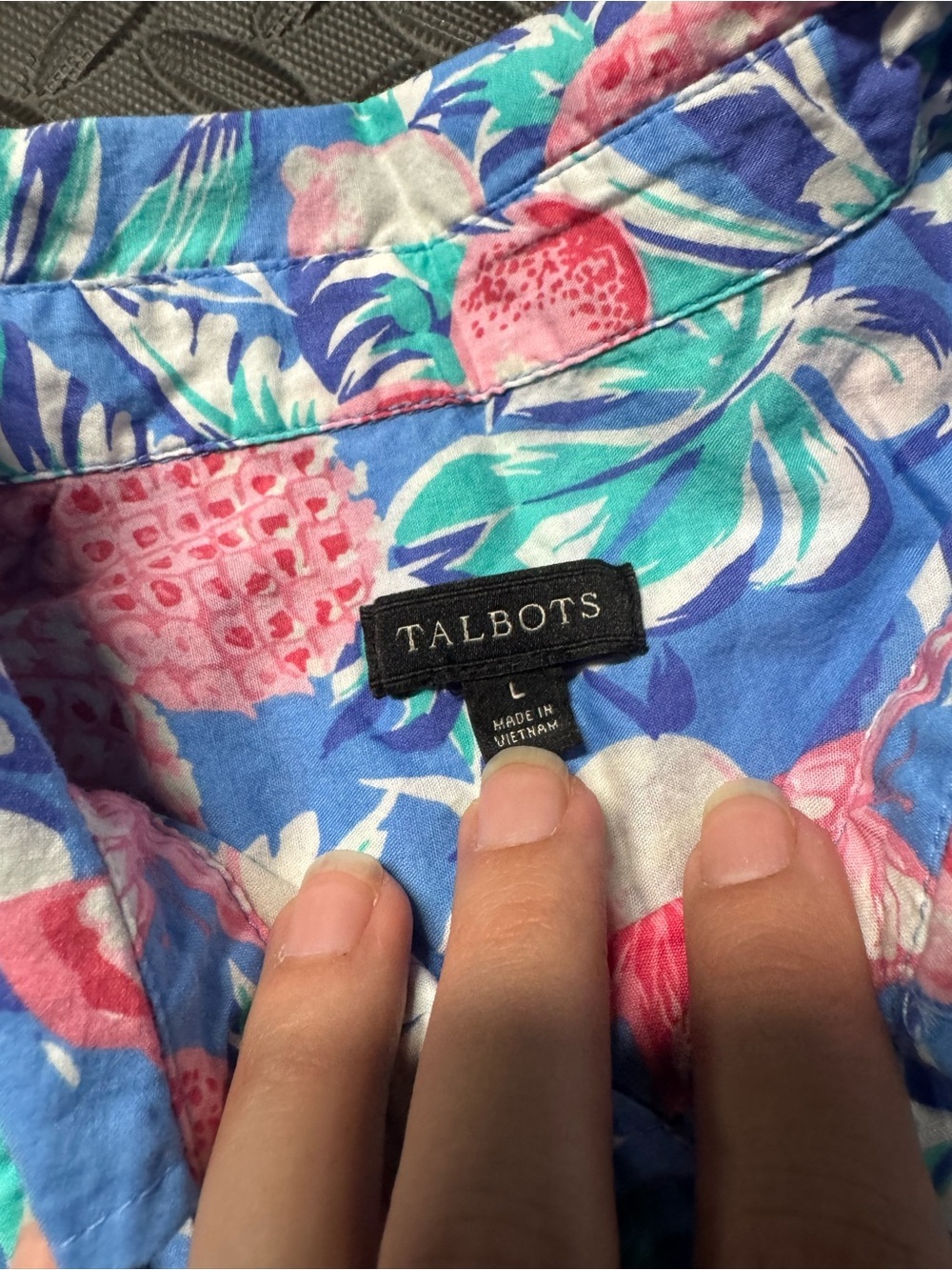 Talbots Women’s Large Tropical Floral Button Down Shirt Blue Pink Long Sleeve - Picture 6 of 10